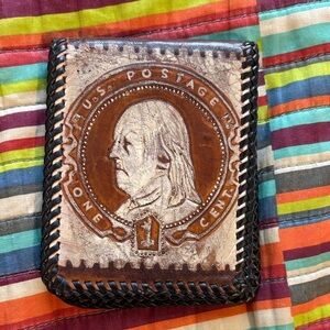 Vintage Brown Leather Wallet carved super nice fast shipping